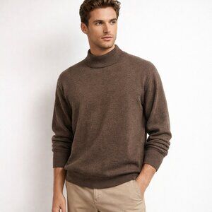 Pronto Uomo Merino Wool Sweater Pullover Men’s Brown Mock Neck Made in Italy